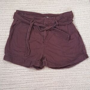 Vanilla Star Women Burgundy Utility Shorts Tie Waist Pockets Size Large L